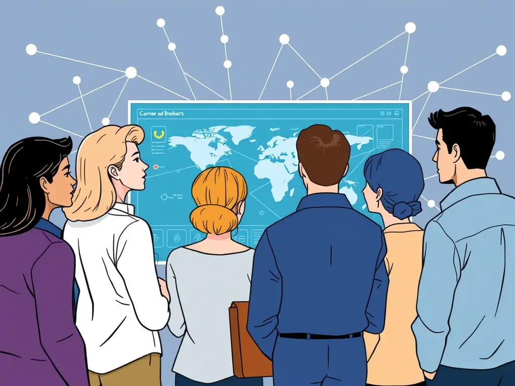 A digital illustration showing a diverse group of carriers and brokers connected through a digital network, highlighting the platform's connectivity.