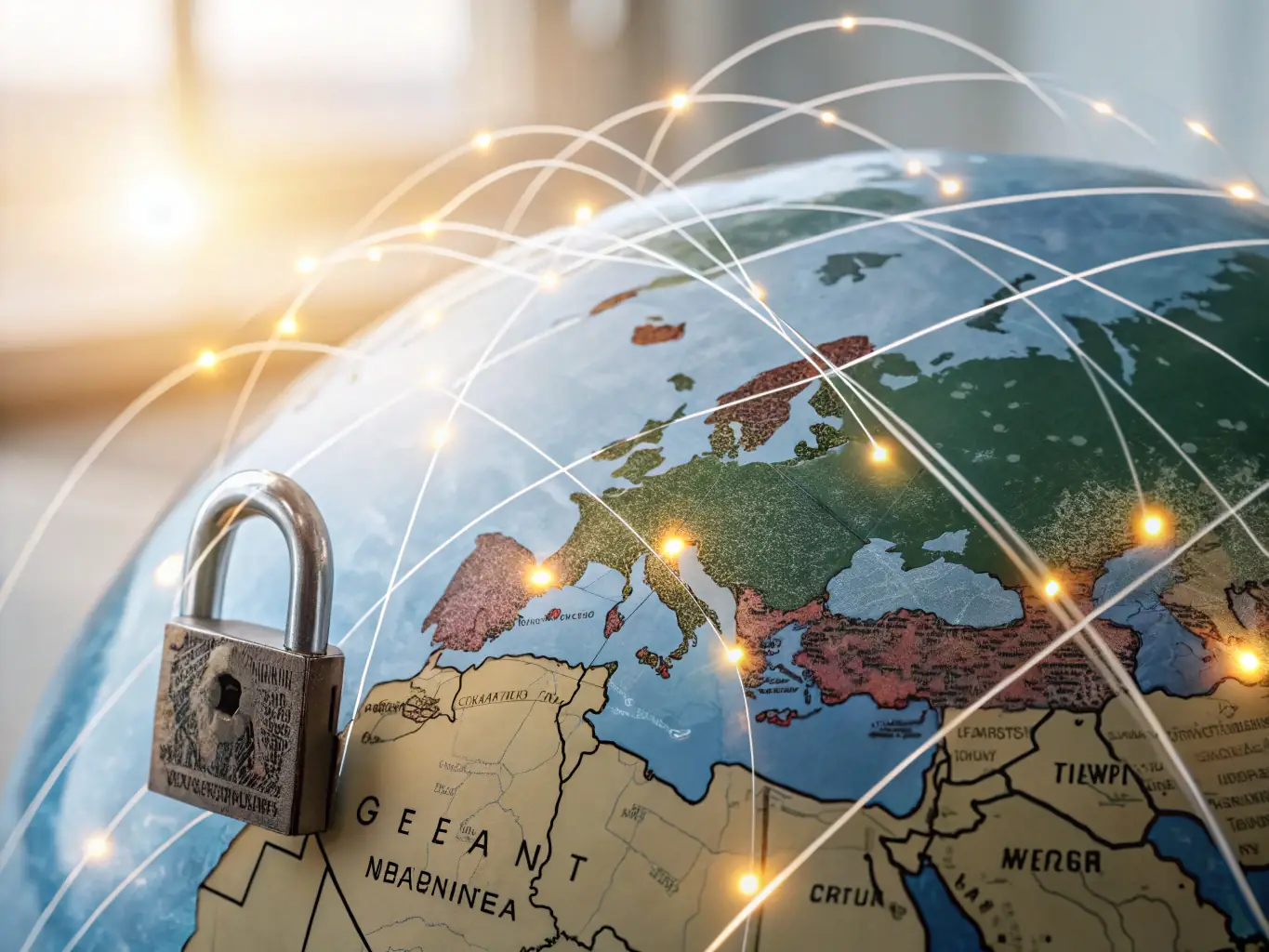 A digital illustration of a secure digital lock overlaid on a map, representing the platform's commitment to security and fraud prevention.